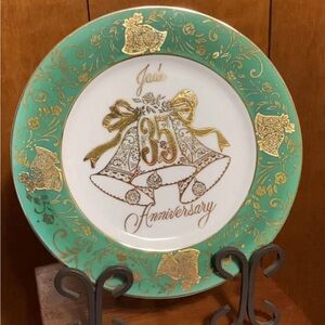 35th Wedding Anniversary Decorative Plate in Jade Green and Gold